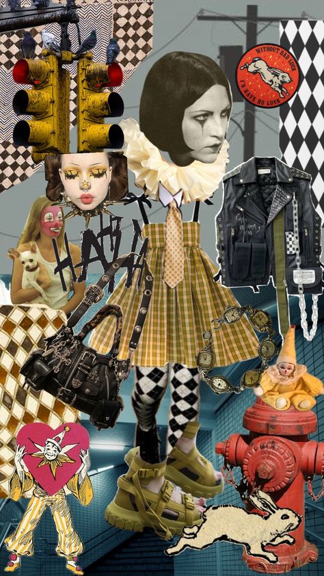 #outfit #fashion #clowncore Weirdcore Fashion, Clowncore Fashion, Clowncore Outfit, Weirdcore Outfits, Clothing Collage, Eclectic Outfits, Eclectic Clothing, Dream Board, Diy Clothes