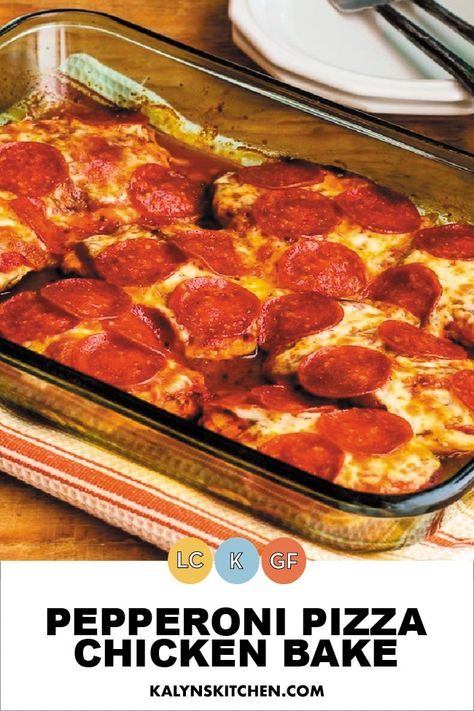 Try this Pepperoni Pizza Chicken Bake when you need some delicious low-carb comfort food that the whole family is going to love! And of course if pepperoni is not your jam, you can make your version of pizza chicken with any toppings you prefer. [found on KalynsKitchen.com] #PepperoniPizzaChicken #ChickenCrustPizza Pepperoni Pizza Chicken, Deconstructed Pizza, Recipes For One Person, Pizza Chicken Bake, Zucchini Cups, Low Glycemic Desserts, Bypass Recipes, Gluten Free Comfort Food, Sausage Recipes For Dinner