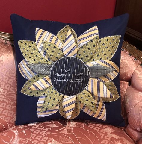 Memory Pillow From Shirt, Memory Clothes, Memorial Pillow, Tie Pillows, Clothing Keepsake, Necktie Crafts, Tie Ideas, Memory Projects, Sunflower Pillow