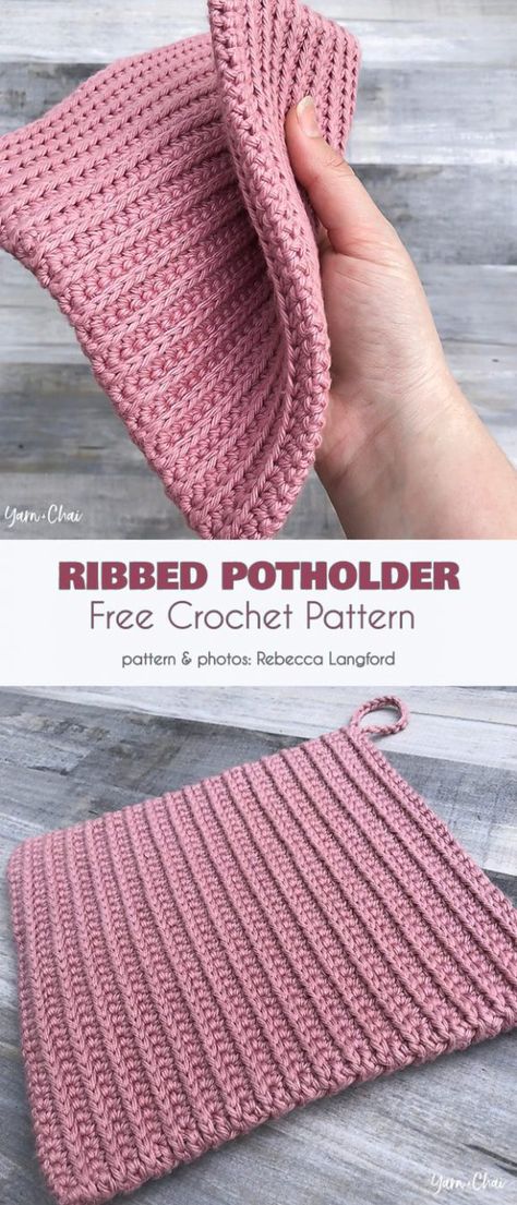 Ribbed Potholder Free Crochet Pattern #freecrochetpatterns #crochetpotholder #crochetpotholderpattern Potholder Patterns Free, Crochet Pot Holders Free Pattern, Crochet Potholder Patterns, Crochet Hot Pads, Crochet Pig, Dishcloth Crochet Pattern, Potholder Patterns, Crochet Dishcloth, Crochet Potholders