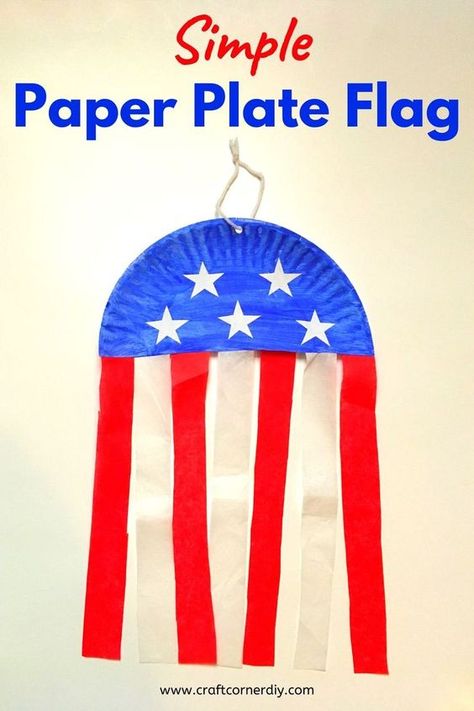 American Flag Banner, American Flag Crafts, Fourth Of July Crafts For Kids, Patriotic Kids, Paper Plate Craft, Aktiviti Kanak-kanak, Flag Crafts, 4th July Crafts, Patriotic Crafts