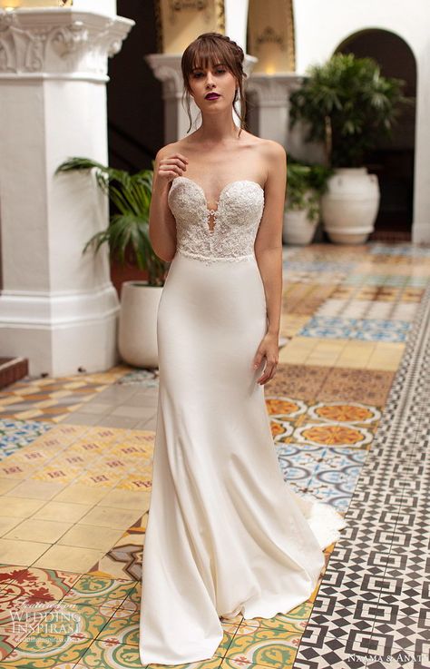 naama anat 2019 bridal strapless sweetheart embellished bodice sheath wedding dress low back chapel train elegant modern (4) mv -- Naama & Anat 2019 “Bombshell” Wedding Dresses | Wedding Inspirasi #wedding #weddings #bridal #weddingdress #weddingdresses #bride #fashion #collection:Bombshell #label:Naama&Anat #week:402019 #year:2019 ~ Wedding Gown Trends, Minimalist Wedding Gown, Blush Wedding Gown, Elegant Wedding Gown, Dress Low Back, Wedding Dress Low Back, Nontraditional Wedding Dress, Sincerity Bridal, Wedding Gowns Online