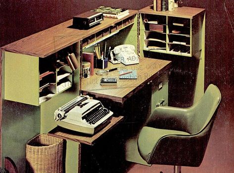 1970s Office, Newspaper Office, Writer's Office, Heist Society, Chic Home Office, G Plan Furniture, Mid Century Office, Vintage Bookshelf, Office Background