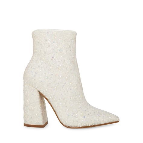 Pearl Boots, Womens White Boots, White Ankle Boots, White Booties, Steve Madden Store, Apparel Merchandising, Block Heel Ankle Boots, Heeled Ankle Boots, Steve Madden Shoes