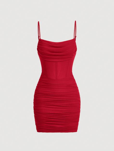 Red Casual Collar Sleeveless Knitted Fabric Plain Cami Embellished Slight Stretch  Women Clothing Cute Red Dresses Short, Red Dress Shein, Red Short Dress, Tight Red Dress, Short Red Dress, Red Fitted Dress, Cute Red Dresses, Red Bodycon Dress, Red Dress Short