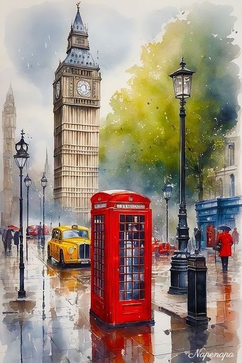 Ikan Air Tawar, London Painting, Watercolor Architecture, City Painting, Historical Period, Landscape Art Painting, Samos, Art Gallery Wallpaper, Watercolor Art Lessons