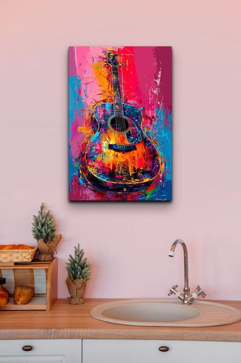 Abstract Guitar Painting, Guitar Art Painting, Canvas Stand, Abstract Artwork Painting, Make Your Home Cozy, 3d Art Drawing, Guitar Painting, Home Cozy, Home Office Living Room