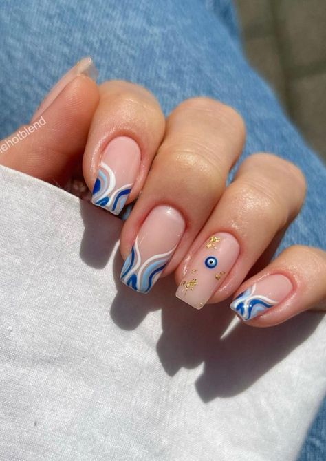 Short French Tip Coffin, Summer Nails 2022 Trends, Nails 2022 Trends Summer, French Tip Coffin Nails, French Tip Coffin, Short French Tip, Summer Nails 2022, Evil Eye Nails, Minimal Nails Art