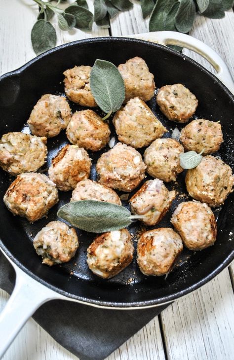 Turkey and Sage Meatballs - Style + Eat Sage Meatballs, Ground Turkey Meatballs, Blogger Ideas, Cooking Lifestyle, Sage Recipes, Grilled Chicken Marinade, Chicken Marinade, Meatballs Recipe, Healthy Fall