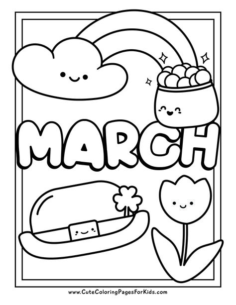 Happy Coloring Sheet, Spring Coloring Pages For Preschoolers, Coloring For Preschool, St Patrick's Day Coloring Pages Free, Spring Templates Free Printable, St Patricks Day Coloring Pages For Kids, March Arts And Crafts For Kids, March Coloring Pages Free Printable, March Activities For Toddlers