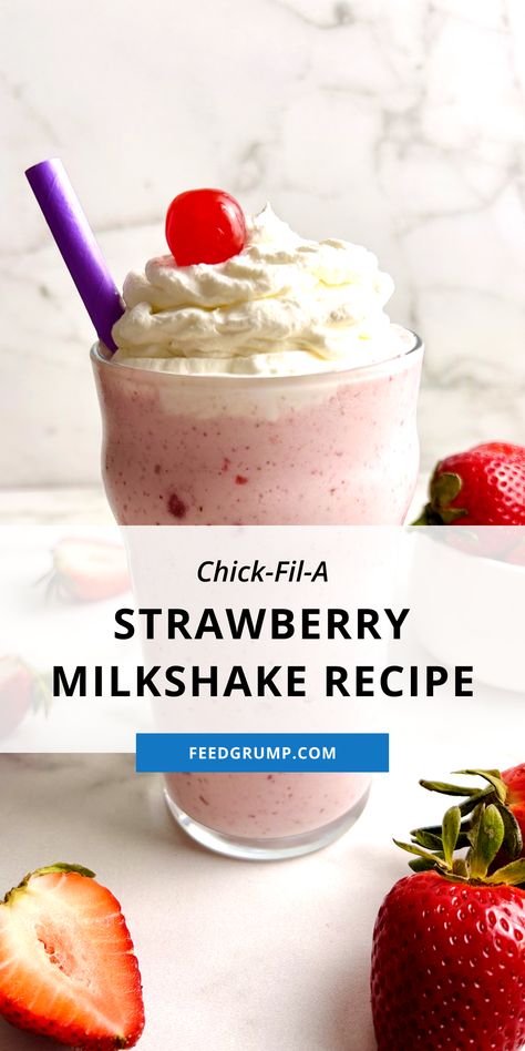 cup of strawberry milkshake with cherry on top Strawberry Milkshake Recipe, Milkshake Recipe Strawberry, Copycat Chick Fil A, Milkshake Recipe, Milkshake Recipes, Strawberry Milkshake, Fast Food Chains, Strawberry Ice Cream, Ice Cream Flavors