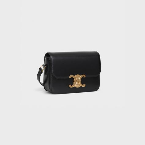 Teen Triomphe Bag in shiny calfskin - Black | CELINE Tas Celine, Triomphe Bag, Italian Chic, Purse Brands, Celine Bags, Celine Bag, Day Bag, Black Bag, Medium Bags