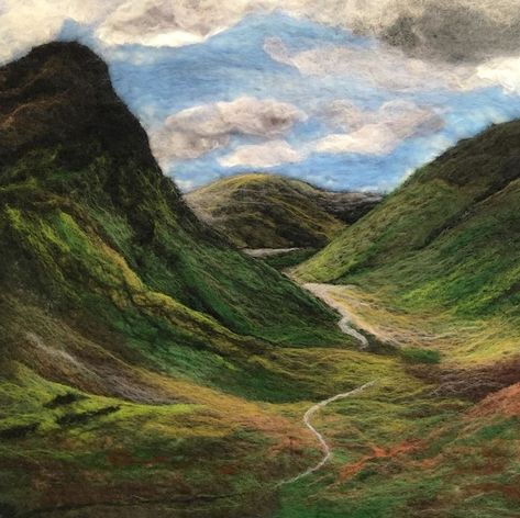 The View To Loch Achtriochtan Felt Wall Hanging, Wool Felt Projects, Wet Felting Projects, Felt Pictures, The Observer, Art Landscapes, Felt Embroidery, Scottish Landscape, Wet Felt