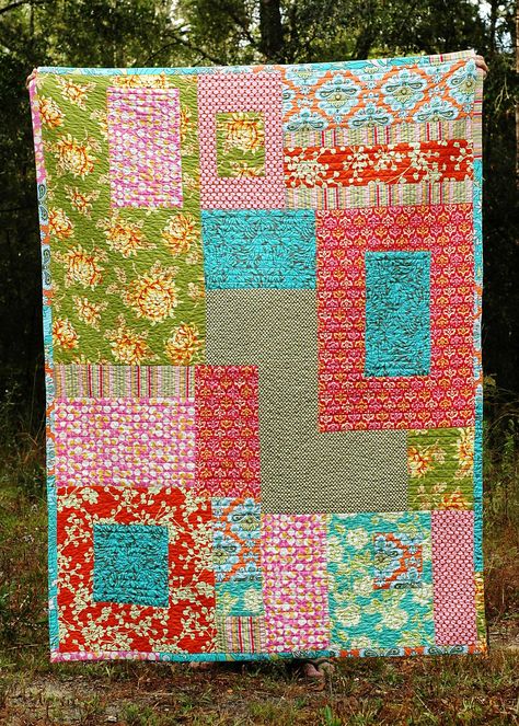 Lap Quilt from Amy Butler's In Stitches | The lap quilt patt… | Flickr Amy Butler Quilt, Amy Butler Fabric, Lap Quilt Patterns, Big Block Quilts, Bohemian Quilt, Quick Quilt, Lap Quilts, Pretty Quilt, Amy Butler