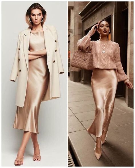 Brown Satin Skirt Outfit Classy, Silk Skirt Outfit Classy, Satin Dress Outfit, Silk Skirt Outfit, Slip Dress Outfit, Rok Outfit, Stil Elegant, Slip Skirt, Mode Inspo