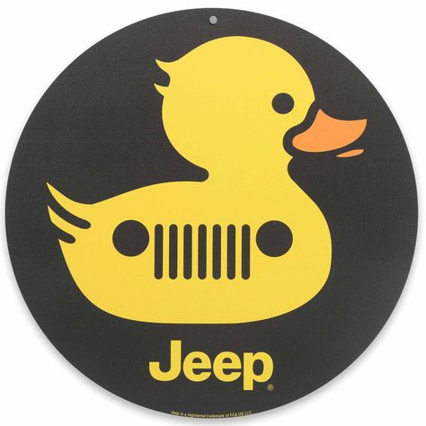 PRICES MAY VARY. Jeep Official product: Keep it quirky and keep it moving with this fun and charming wall decor! In eye-catching black and yellow, this sign is as unexpected as it is bold. Fun Vintage Sign: A whimsical, Jeep grille-accented rubber duck centers this sign, while the simple Jeep logo rests beneath. Ensure that your favorite space is as personalized and playful as can be with this intriguing conversation starter! Material: This unique decor is made of lightweight, weather-resistant, Jeep Birthday Party Decorations, Diy Hangers, Jeep Ducks, Jeep Art, Tufting Rugs, Jeep Logo, Usa Places, Jeep Grill, Cave Home