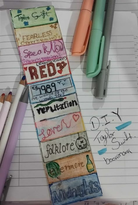 My attempt at the T.S. Eras bookmark Ts Bookmark, Taylor Swift Book Mark Diy, Speak Now Bookmark, Taylor Swift Things To Make Diy, Book Marks Taylor Swift, Handmade Taylor Swift Gifts, Taylor Swift Book Marks Printable, Taylor Swift Eras Bookmark, Taylor Swift Crafts Easy