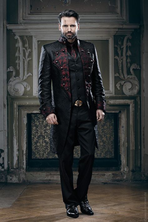 Gothic Suit, Gothic Fashion Men, Steampunk Clothes, Vampire Wedding, Black Wedding Dress Gothic, Biker Wedding, Black Frock, Wedding Tux, Wedding Coat