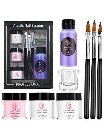 Pink Acrylic Powder, Professional Acrylic Nail Kit, Acrylic Nail Supplies, Chic Manicure, Clear Acrylic Nails, Nail Gems, Acrylic Nail Brush, Acrylic Nail Set, Diy Acrylic Nails