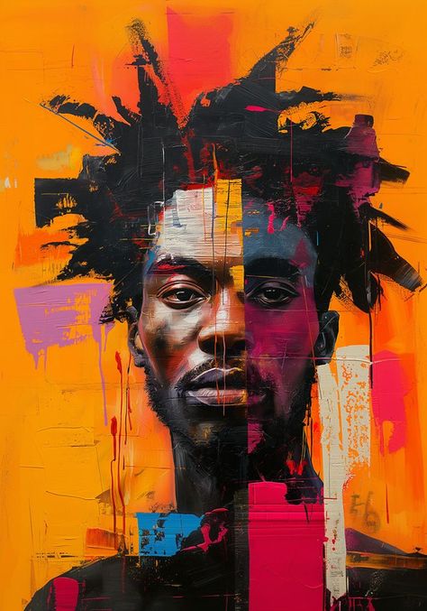 Neo-Expressionist Man With Dread Locks Oil Color Portrait Paintings, Interior Design Paintings Wall Art, Colorful Abstract Art Inspiration, Portrait Art Abstract, Posters For Men, Abstract Self Portrait, African Inspired Art, Voka Art, Neo Pop Art