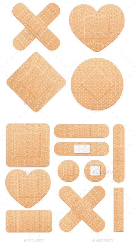 Aid Band Plaster Strip Medical Patch Set by mousemd | GraphicRiver Band Aid Aesthetic Png, Types Of Bandages, Band Aids Aesthetic, Cute Band Aid, Chest Tattoos For Women, Creative Packaging, Chest Tattoo, Illustration Vector, Logo Icons