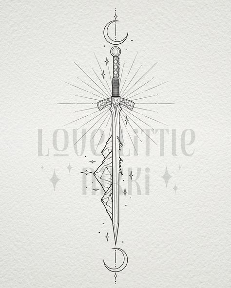 Throne of Glass x ACOTAR design for the lovely Mckenna 🌙✨ I love the Fire Heart written into the edge of the blade! Such a pretty SJM piece 🖤 #throneofglass #acotar #sarahjmaas Throne Of Glass Embroidery, Sarah J Mass Tatoos, Fireheart Tattoo, Acotar Design, Throne Of Glass Tattoo, Book Inspired Tattoos, Spooky Doodles, Patten Design, Paintings Ideas