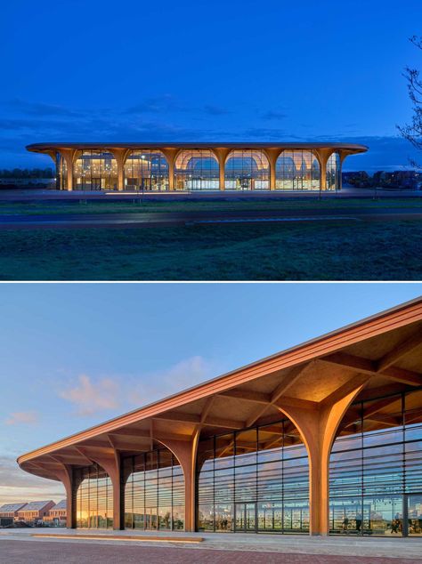 Exposed Structure Architecture, Modern Supermarket, Canopy Architecture, Open Architecture, Timber Architecture, Pavilion Architecture, Wood Columns, Pavilion Design, Wood Building