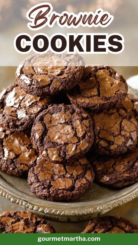 Brownie Cookies - Gourmet Martha Great American Cookie Recipe, American Cookies Recipe, Double Chocolate Chip Cookie Recipe, Hot Chocolate Brownies, Brownie Mix Cookies, Cookie Recipes Chewy, Double Chocolate Brownies, Chocolate Brownie Cookies, Cookie Brownie Recipe