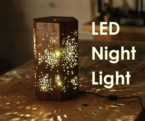 This LED nightlight features a star pattern and it lights up a dark room in a magical way. I used ipe for the wood, however any dark wood, or painted MDF for example would work well. This is a really fun project and would be great as an accent light in a room, in the middle of a table, or as a night light in the bedroom. Led Painting, Walnut Buffet, A Dark Room, Neon Box, Led Projects, Accent Light, Wooden Light, Friday Night Lights, Wooden Lamp