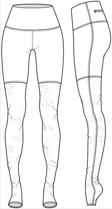 WGSN AW 16/17 Leggings Flat Sketch, Sportswear Technical Drawing, Leggings Technical Drawing, Technical Flats, Croquis Fashion, Flat Drawings, Fashion Technology, Figure Dress, Technical Drawings