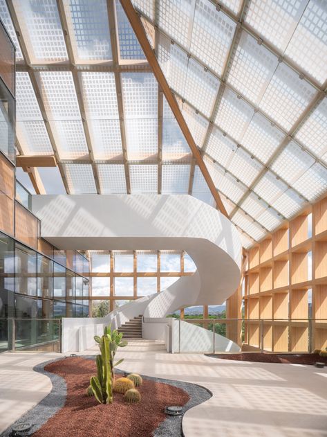 Technology Meets Agriculture at Sanya Farm Lab by CLOU architects. Contemporary Greenhouses, Wooden Canopy, Glazed Walls, Vertical Farming, Natural Ventilation, Sanya, Exhibition Space, Architect Design, Open Space