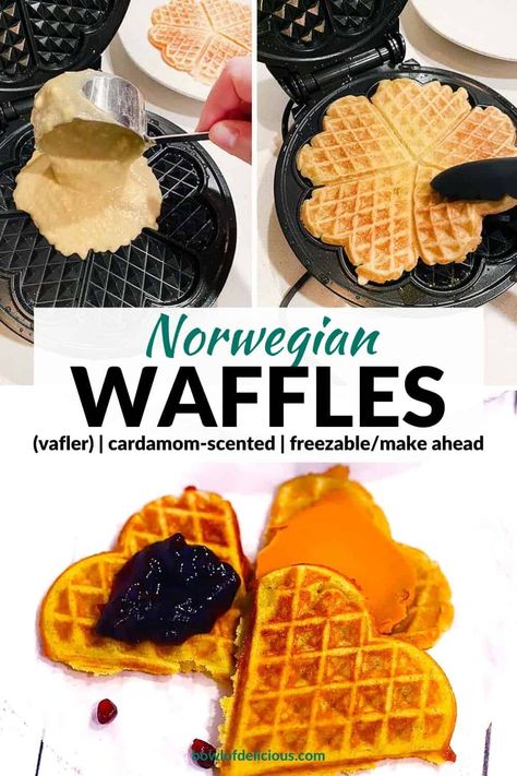 Norwegian Pancakes, Heart Waffles, Norwegian Waffles, Brown Cheese, Cardamom Recipe, Fall Eats, Romantic Breakfast, Easy To Make Breakfast, Belgian Waffle Maker