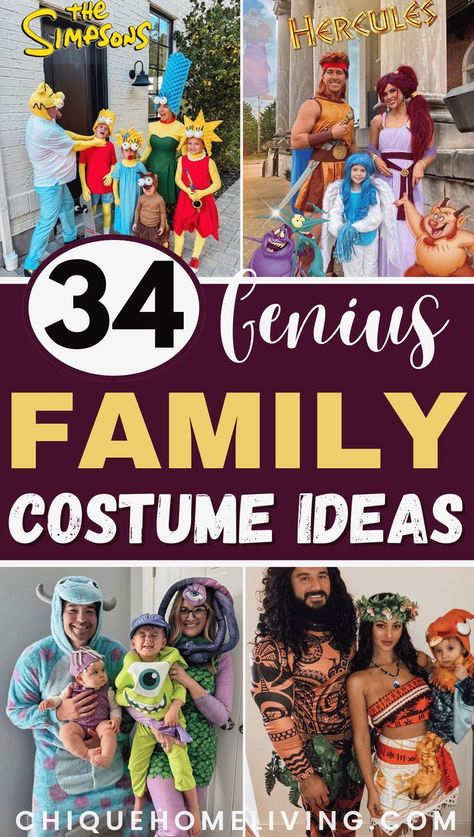 Are you planning a fun family costume this year? Check out these curated 34 best family costume ideas that everyone will love! From creative themes to coordinated outfits, find the perfect inspiration to make your family stand out at your next event. Family Custom Ideas, Creative Family Costume Ideas, Costume Ideas Family Of Four, Family Costumes Family Of 5, Family 4 Costume Ideas, Croods Family Costume, Encanto Group Costume, 90s Family Costume Ideas, Family Animal Halloween Costumes