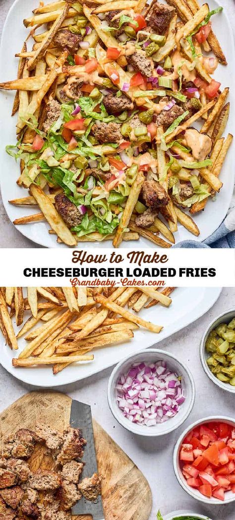 Loaded Burger Fries, Loaded Cheeseburger Fries, Cheese Burger Fries, Low Calorie Loaded Fries, High Protein Loaded Fries, Loaded Fries Ground Beef, Healthy Loaded Fries, Beef And Fries, Gameday Nachos