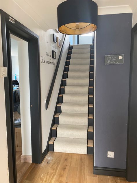 Thanks to frenchic paint from bramley and white. I mixed smudge and blackjack from the al fresco range (50/50) Narrow Stairs, Stairs Black, Frenchic Paint, House Interiors, Accent Walls, Interior Doors, Blackjack, Interior Ideas, 50 50