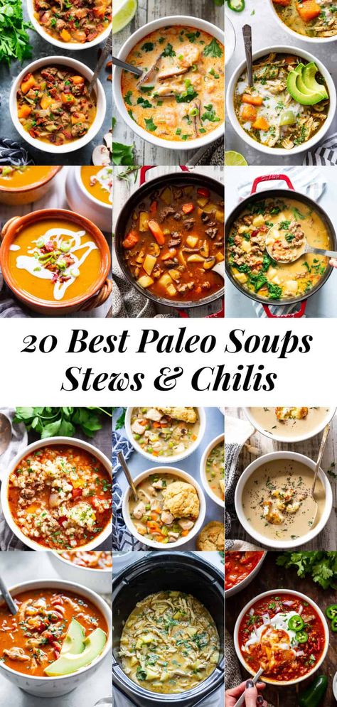 It's soup season and I'm rounding up all of my cozy favorites!  These paleo soups, chilis and stews are nourishing, simple to prepare and of course delicious!  Most are Whole30 and keto friendly as well. #paleo #whole30 #cleaneating Paleo Stew, Whole 30 Soup, Paleo Soup Recipe, Paleo Soups, Aip Paleo Recipes, Magical Transformation, Paleo Soup, Whole Chicken Recipes, Paleo Crockpot