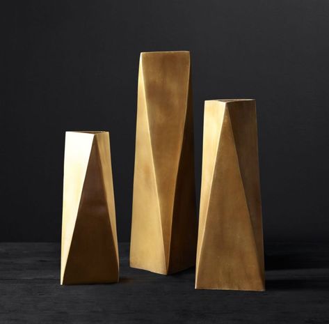 Brass geometric vases from RH Modern Geometric Vase, Long Vases, Clinic Interior, Porcelain Decor, Vase Transparent, Concrete Vases, Trophy Design, Geometric Vases, Paper Vase