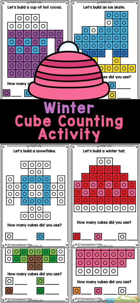 Children will have fun building and counting with this no-prep Winter Math Activity! These free printable snap cube pattern cards are a great way to help kids learn to follow directions and think spacially. This unifix cubes printables are perfect for preschool, pre-k, kindergarten, and first graders too. Simply print cube worksheets and you are ready to play and learn with  the free snap free printables. Counting Cubes Activities, Winter Science Projects, Snap Cube, Winter Stem Activities, Winter Science Activities, Homework Club, Stem Bins, Winter Science Experiments, Unifix Cubes