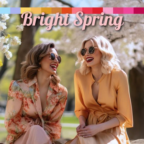 Bright Spring Color Palette & Full Guide: All You Need to Know Bright Spring Fall Wardrobe, Bright Spring Soft Classic, Clear Spring Makeup Looks, Bright Spring Color Palette Neutrals, Bright Spring Eye Makeup, Bright Spring Blonde Hair, Spring Color Palette Hair, Bright Spring Palette Outfits, Bright Spring Color Analysis