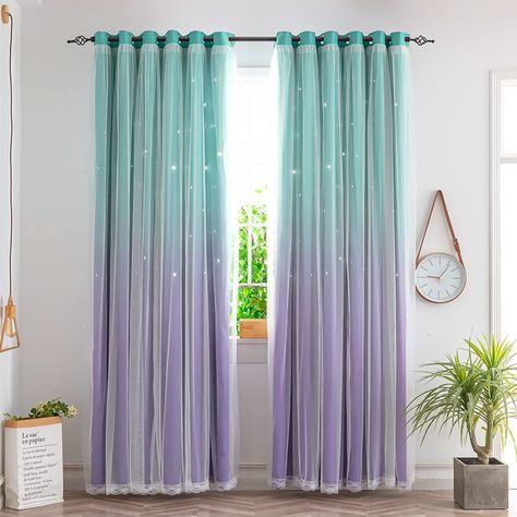 Curtains For Girls Bedroom, Princess Curtains, Star Curtains, Bedroom Princess, Daughter Room, Girls Princess Bedroom, Purple Girls Bedroom, Purple Girls Room, Girls Bedroom Curtains