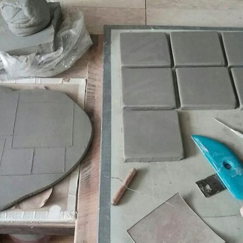 Diy Tiles Clay, Making Tiles From Clay, Making Ceramic Tiles, How To Make Ceramic Tiles, Making Tiles, Handmade Tile Kitchen, How To Make Tiles, Diy Keramik, Ceramic Tile Art