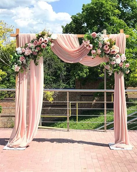 Amazon.com: Wedding Arch Drapes Fabric 2 Panels 6 Yards Peach Chiffon Fabric Drapery for Party Ceremony Stage Reception Decorations : Home & Kitchen Indoor Proposal, Proposal Party, Draping Fabric, Wooden Arch, Wedding Arch, Chiffon Fabric, Outdoor Wedding, Wedding Ceremony, Arch