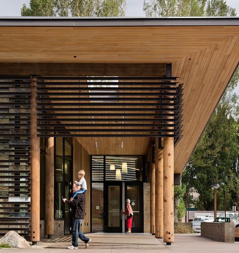 Demarcating the northern entrance to Jackson, Wyoming’s historic downtown, the Home Ranch Welcome Center serves as a community hub for both residents and v Lobby Hotel, Welcome Center, Rural Land, Community Hub, Jackson Wyoming, Building Entrance, Community Halls, Harbor House, Public Restroom