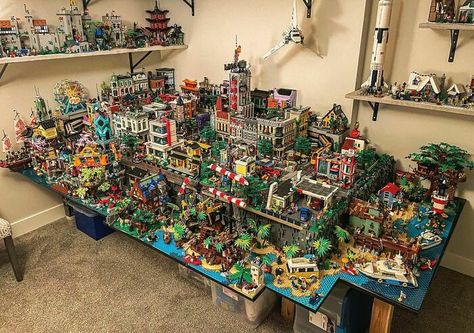 LEGO Room - August 2022 Room Ideas For Adults, Lego City Display, Lego Room Ideas, Things To Build, Millennium Falcon Lego, Cool Things To Build, Best Lego Sets, Lego Village, Lego Organization