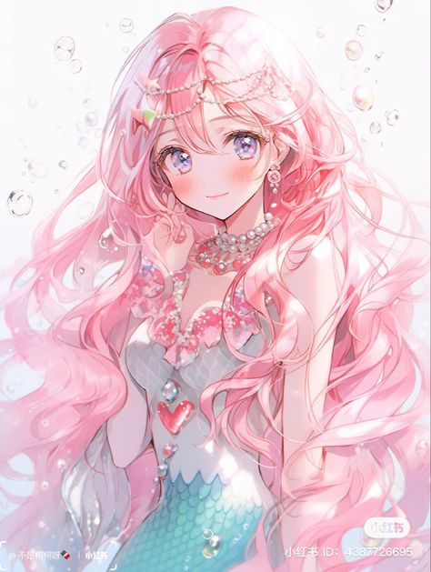 Pink Hair Mermaid Art, Pink Haired Mermaid, Anime Mermaid Art, Mermaid Vtuber, Anime Mermaid Female, Pink Hair Anime Female, Pink Mermaid Aesthetic, Anime Mermaids, Mermaid Anime