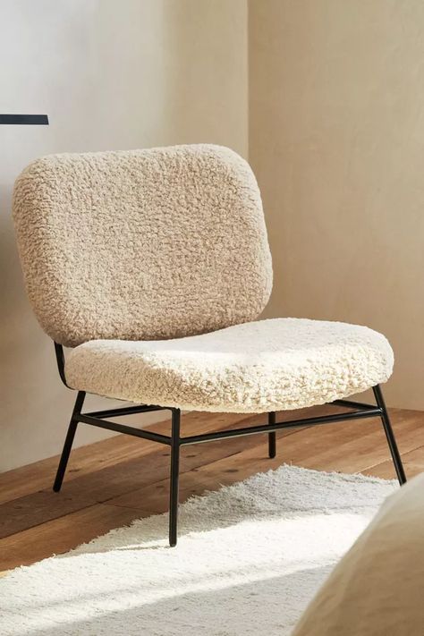 The 12 Best Dupes for CB2's Viral Boucle Chair Shearling Chair, Boho Accent Chair, Fluffy Chair, Small Chair For Bedroom, Armless Accent Chair, Accent Chair Bedroom, Chair Designs, New Bedroom, Small Chair