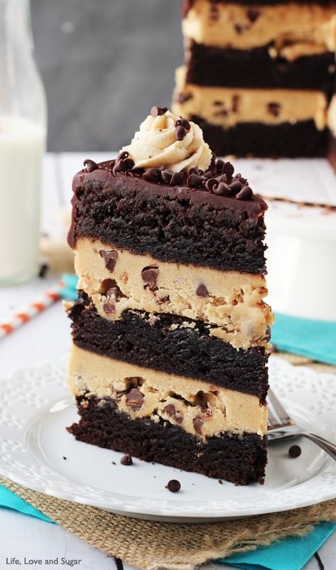 Peanut Butter Cookie Dough Brownies, Brownie Layer Cake, Cookie Dough To Eat, Cookie Dough Cake, Butter Cookie Dough, Cookie Dough Brownies, Peanut Butter Cookie Dough, Layer Cake Recipes, Rich Desserts