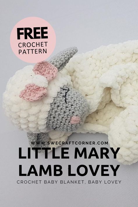 FREE crochet pattern – Baby lovey, Lamb | Swecraftcorner Free Crochet Pattern Baby Blanket, Crochet Lamb Pattern, Crochet Pattern Baby Blanket, Crochet Lovey Free Pattern, Crochet Bird, Lovey Pattern, Crochet Lovey, Baby Crochet Patterns Free, Crochet Baby Toys