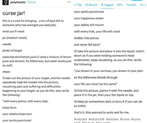 make a curse spell jar Hex Your Ex Spell Jar, How To Do A Hex Spell, Hex Spells Curse, Nightmare Curse Witchcraft, Urine In Witchcraft, Hex Spell Jars Recipes, Wicca Curse Spell, Curse Spells Revenge Jar, Curse Jar Ingredients