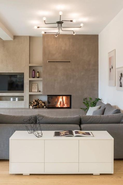 Idee per decorare la tua casa in Habitissimo Tv Fal, Scandinavian Apartment, Living Room Decor Fireplace, Design Salon, 아파트 인테리어, Home Fireplace, Living Room Tv Wall, Modern Fireplace, Living Room With Fireplace